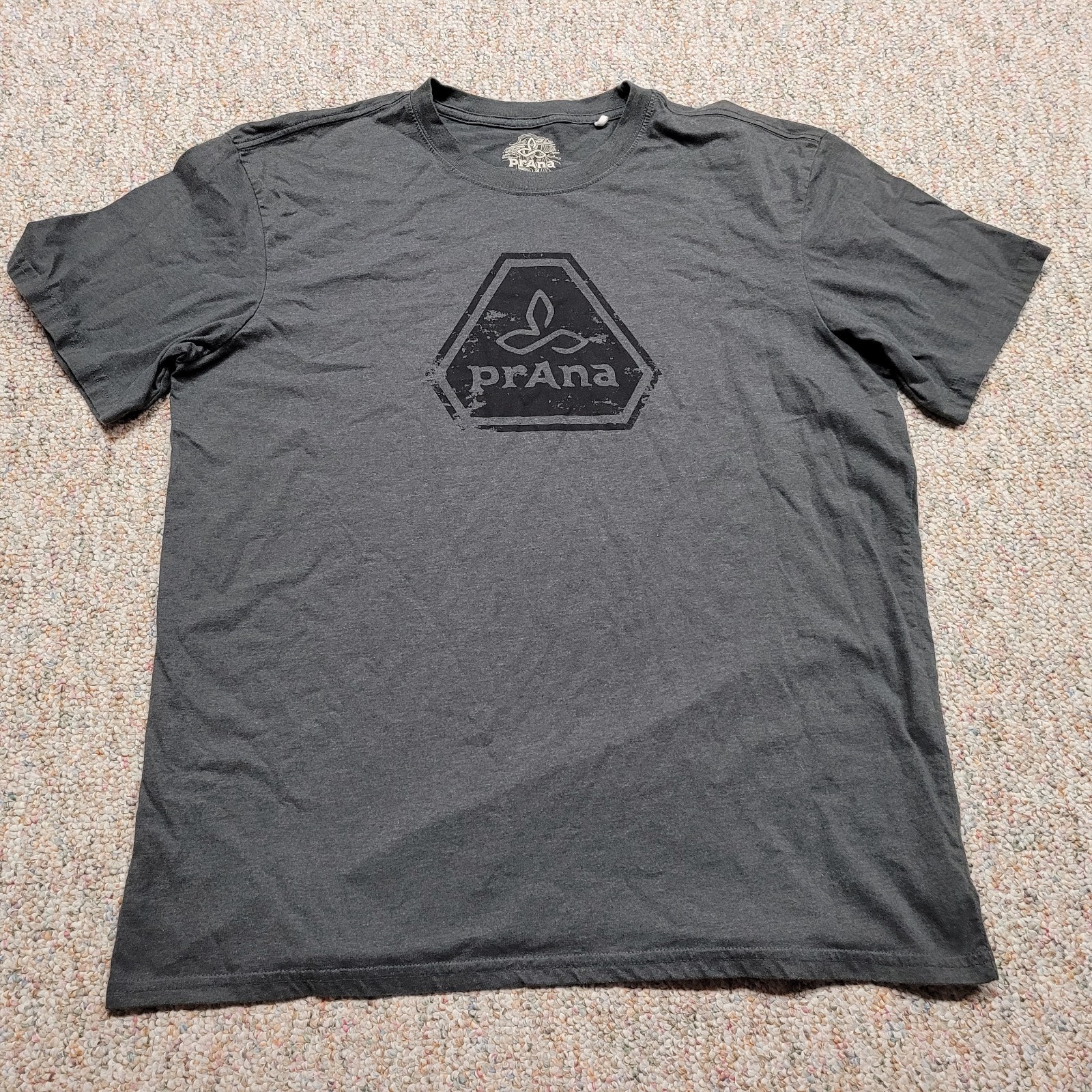PrAna Shirt Mens XL Grey Pullover Cotton Graphic Logo Casual Outdoors