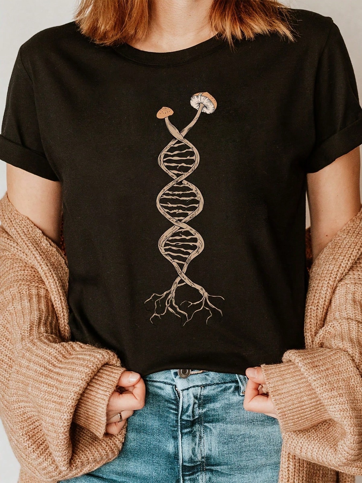 2026 TShirt With DNA Mushroom Fungus Letter Print Short Sleeve Casual Top gallery