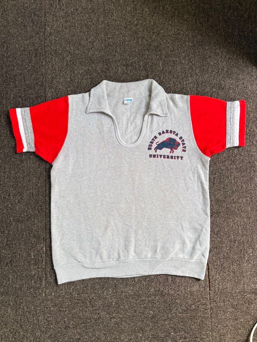 Vintage Late 70s Champion Blue Bar Tag Collared Short Sleeve Sweatshirt NDSU M gallery