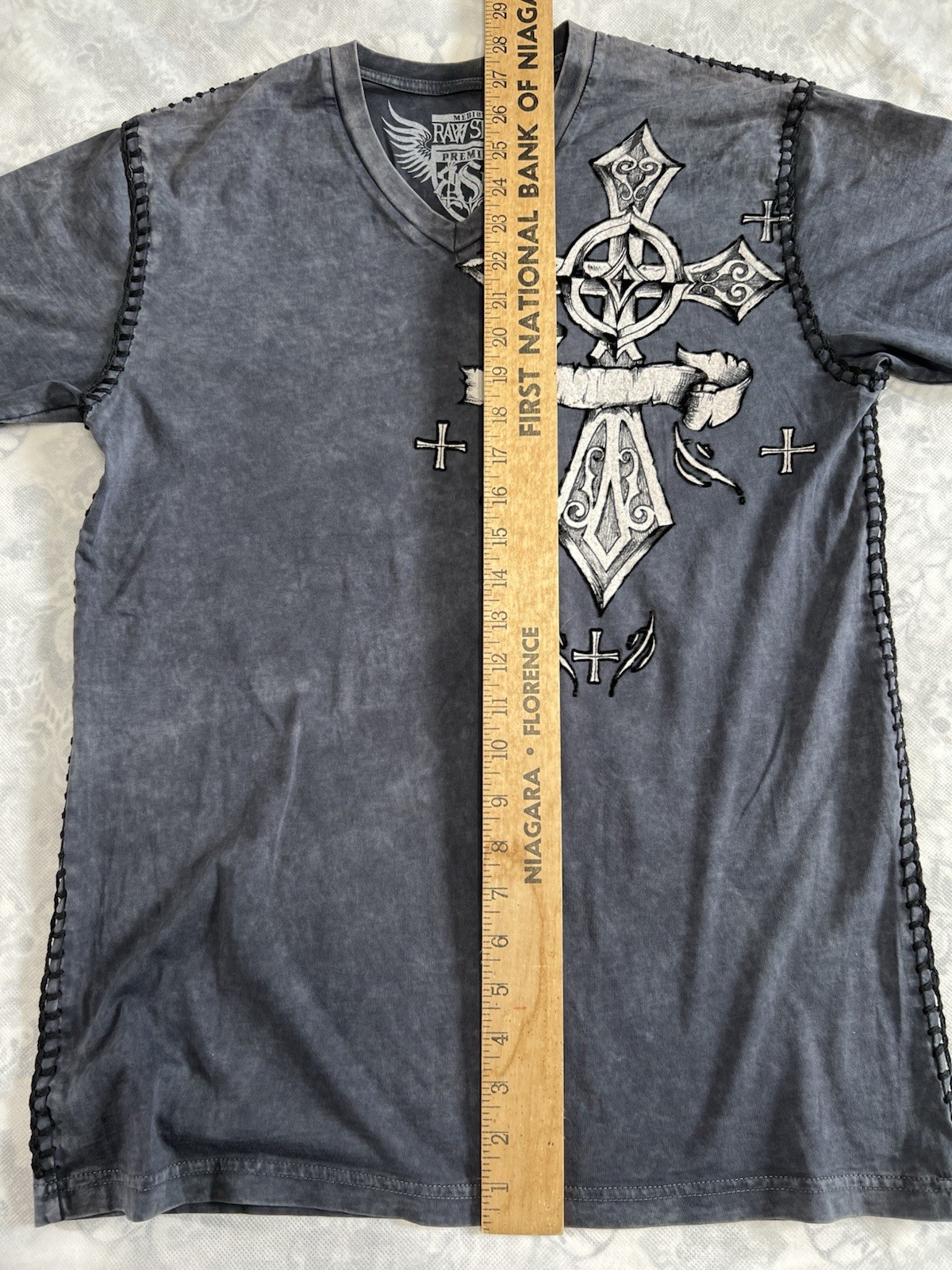 Raw State Shirt Sz M Gray Cross Angel Wings Royalty Stitch Premium Y2K Goth VTG gallery