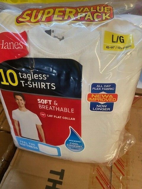 Hanes Super Value Pack 10 Tagless T shirts White Large (NEW) BUY MORE & SAVE!!! gallery