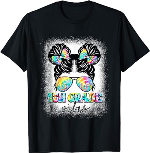 4th Grade Vibes Messy Hair Bun Girl Back To School First Day T-Shirt gallery