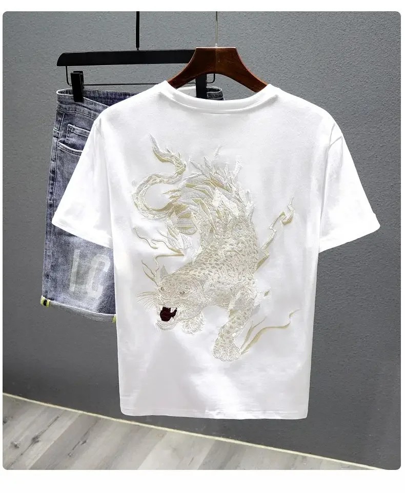 Men's Panther Embroidery Short Sleeve T-Shirt Urban Streetwear Casual Tee gallery