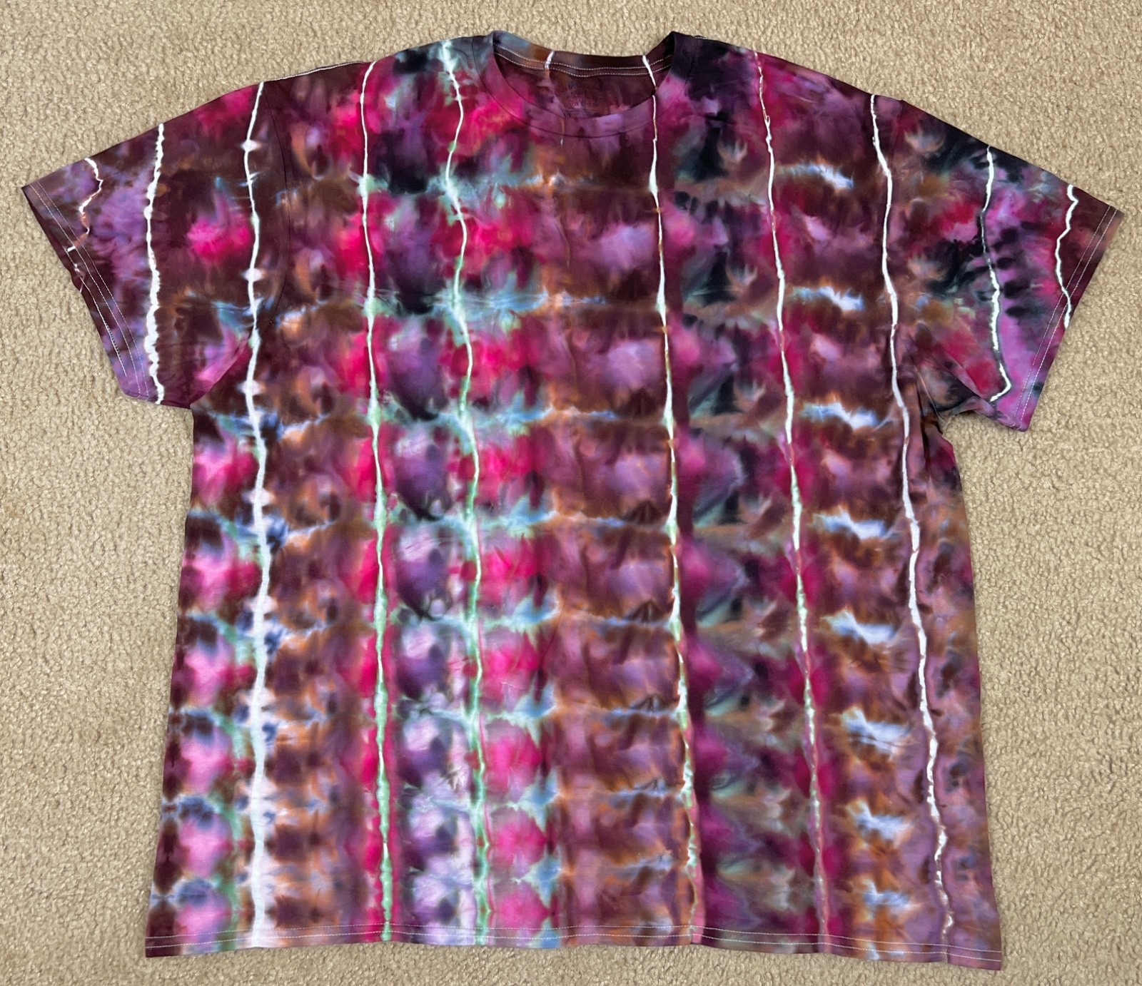 Handmade Ice Tie Dye T-Shirt 2XL Mens Womens Soft Cotton Blue Maroon Rolled