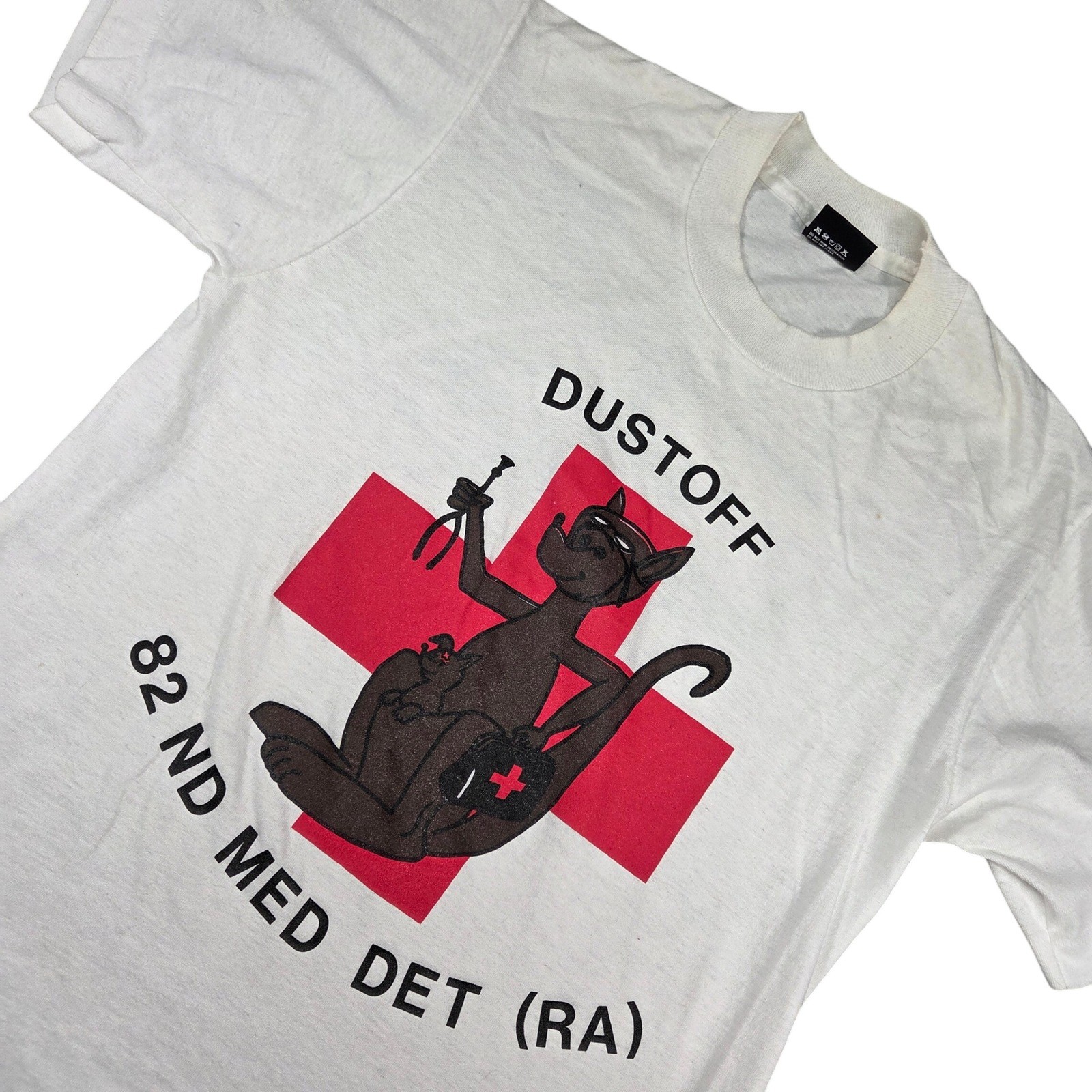Vintage 80s Army T-Shirt Mens M Single Stitch USA 82nd Med Det (RA) Dustoff Huey