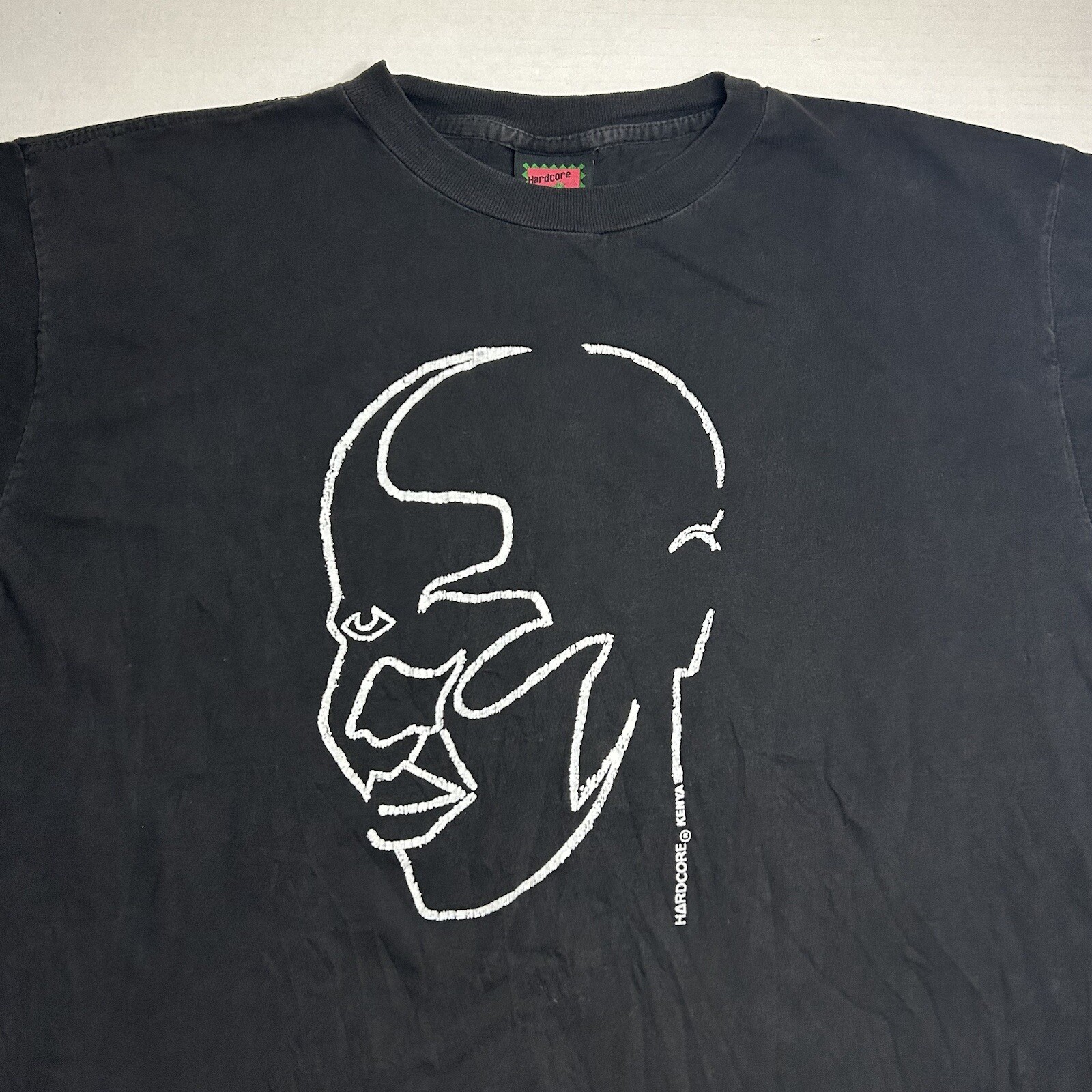 Vintage 90s Hardcore Kenya Shirt Mens 2XL Art Abstract Tee Faded Black gallery