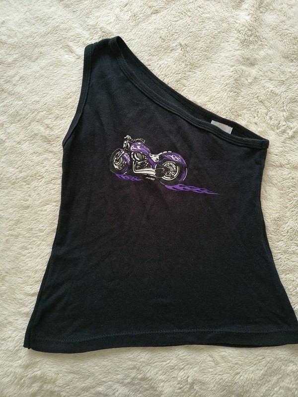 Vintage Motorcycle Biker Women S Single Shoulder T-Shirt Made in USA Top Rare D4