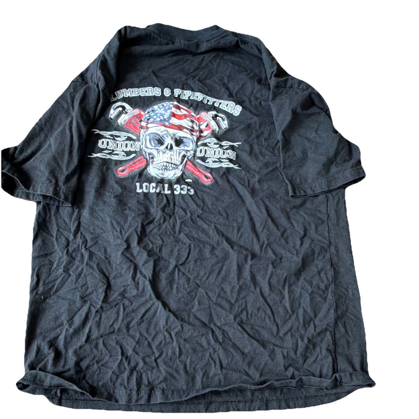 Union Line UA Local 333 Plumbers Pipefitters Skull Pocket Tee Black XXL gallery