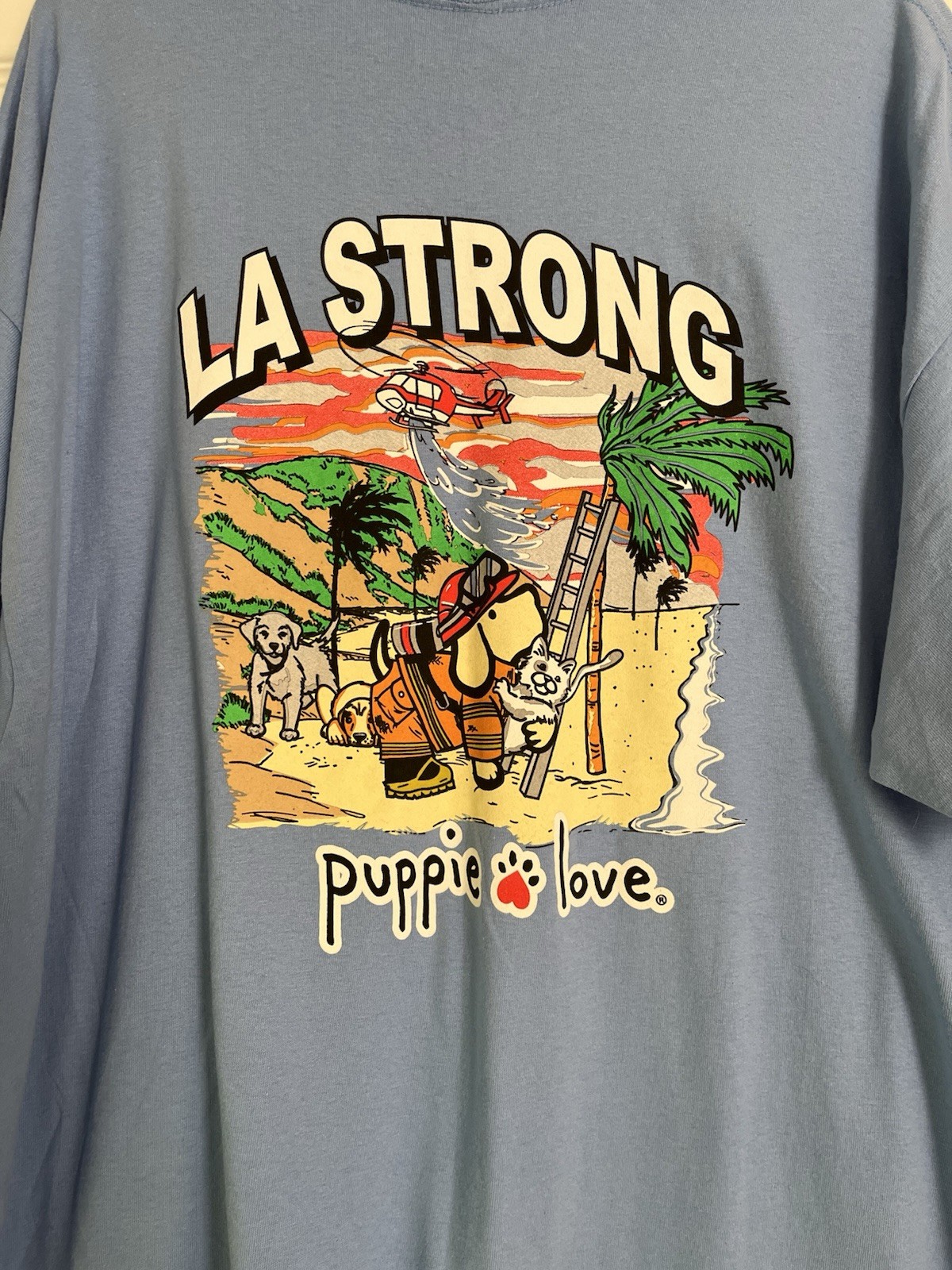 Puppie Love Rescue Men’s T-shirt Size XXL Light Blue-LA Strong Dog Graphic gallery