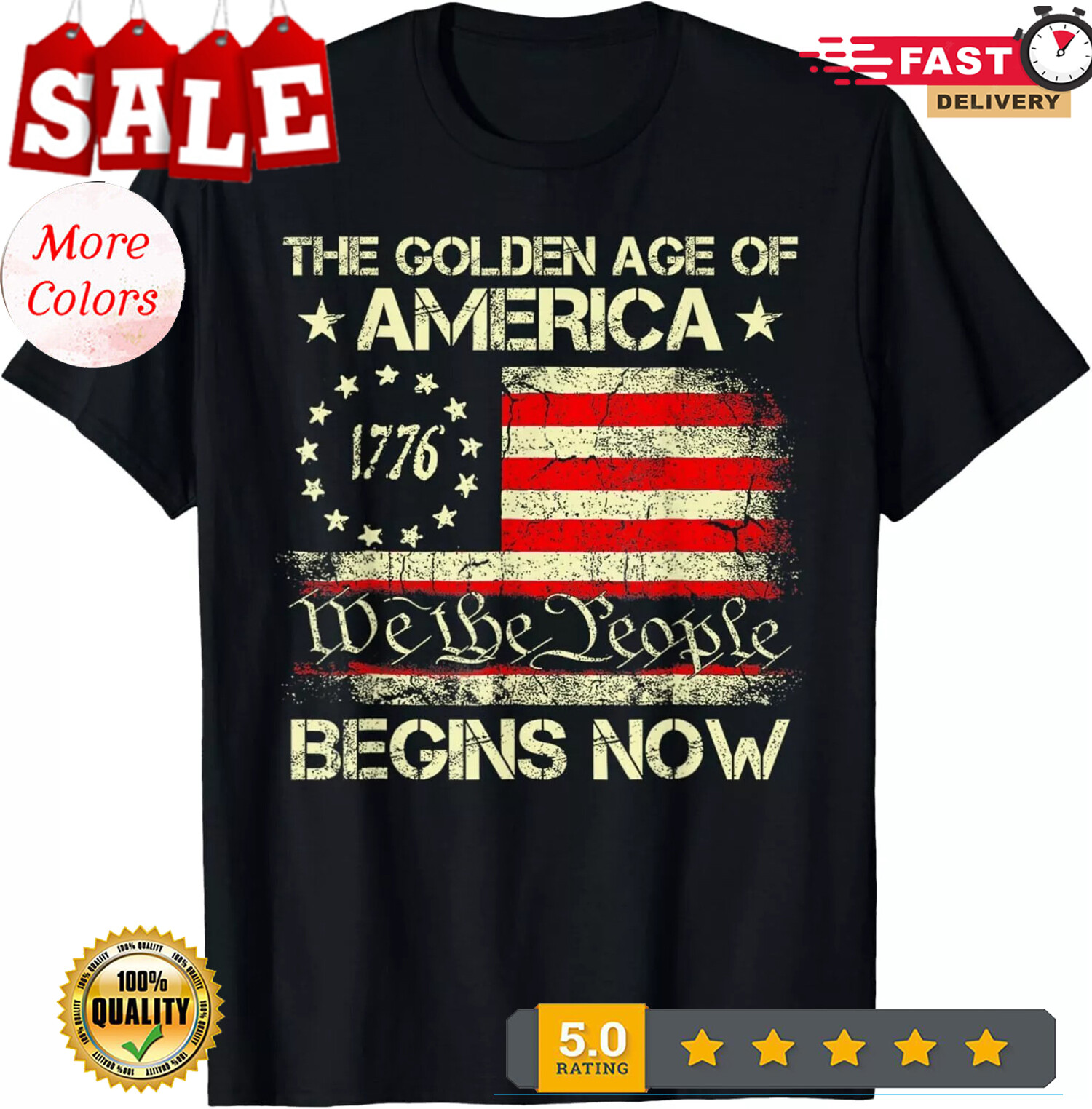 The Golden Age Of America Begins Right Now USA Flag Vintage Unisex T-Shirt gallery