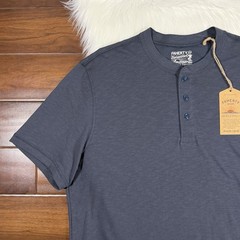 Faherty Men’s Size XXL Blue Sunwashed Organic Cotton Henley Shirt Short Sleeve