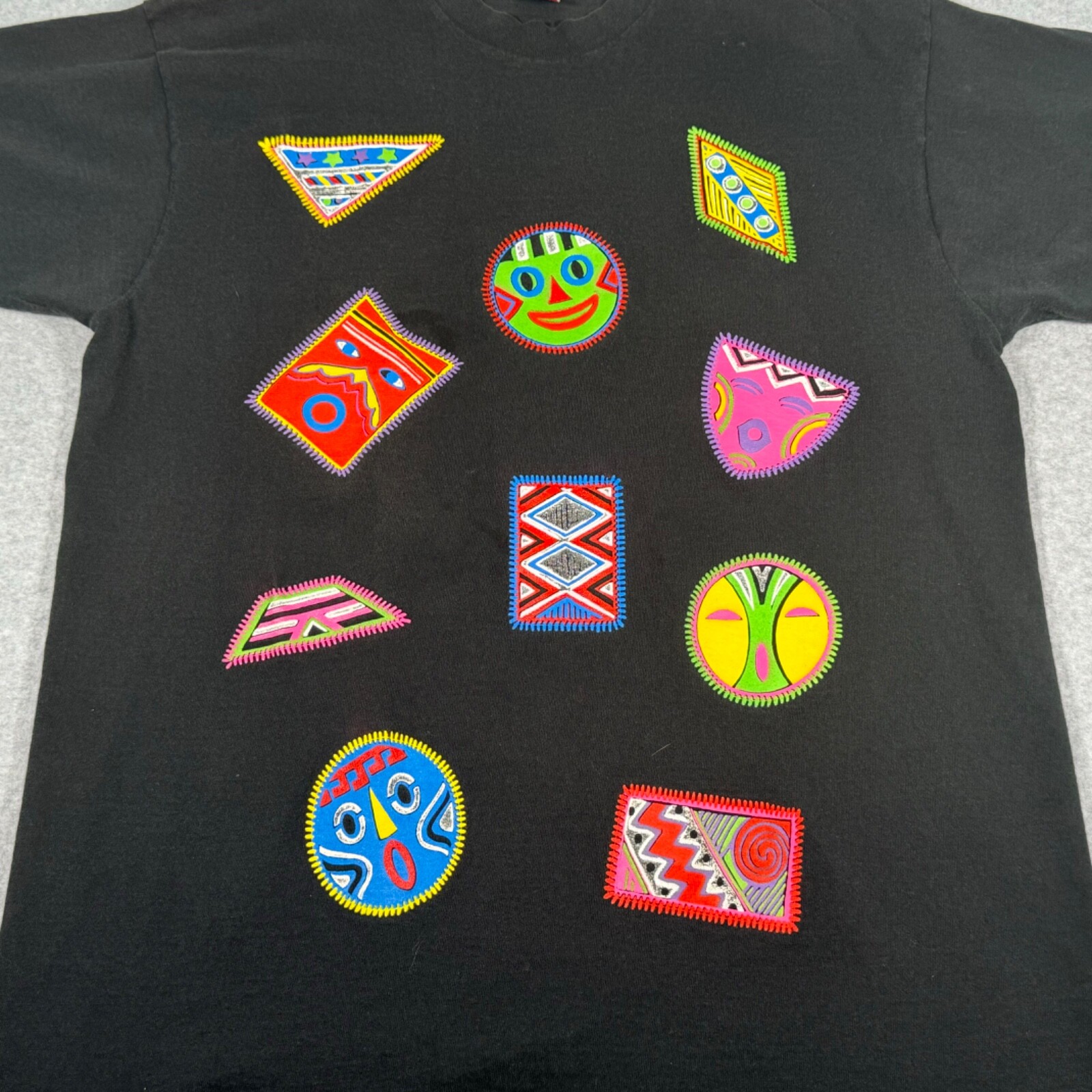Vintage Shirt Adult Large Black Aztec Symbols Faces Single Stitch Mens 90s gallery