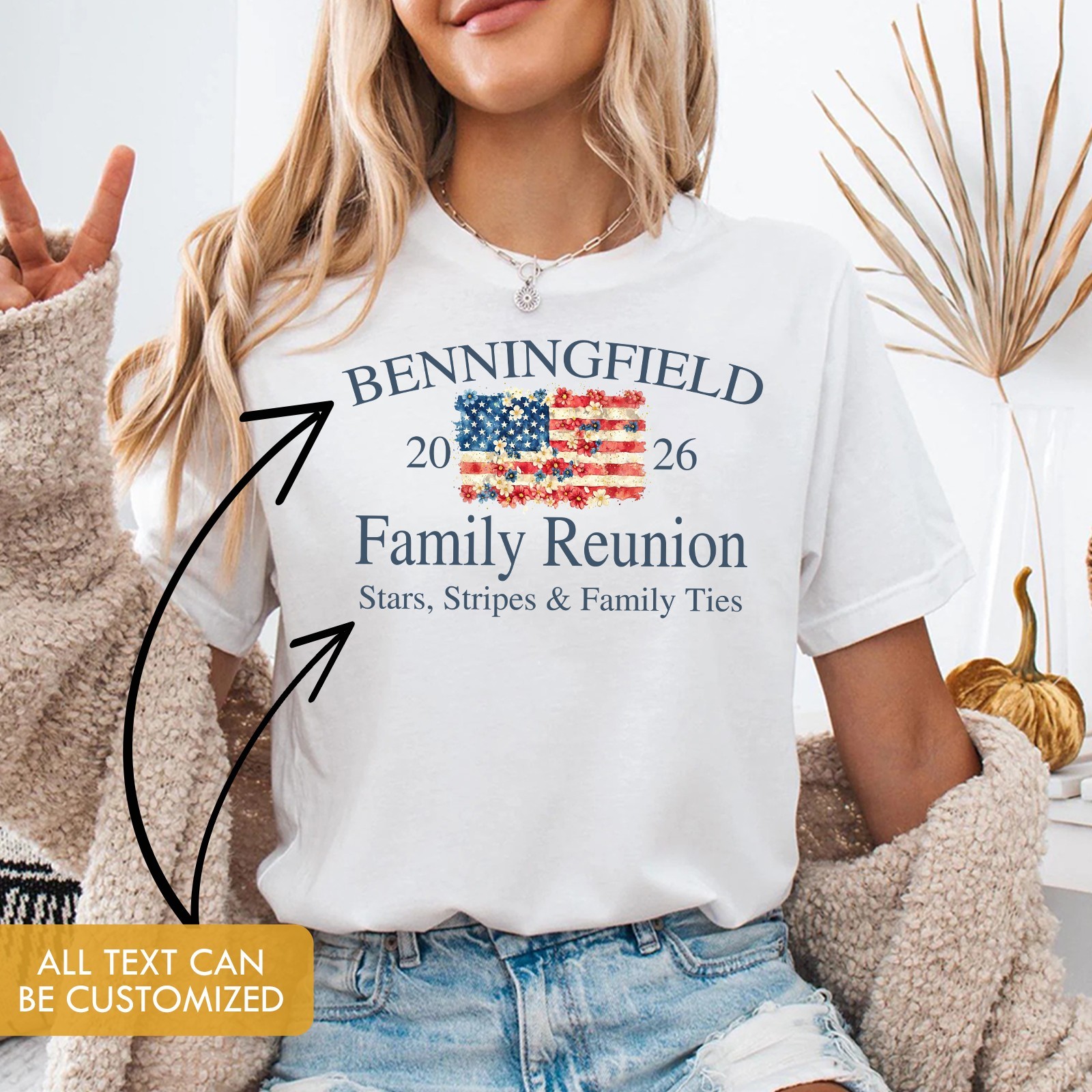 Personalized Family Reunion Shirt Custom Name July 4th Patriotic USA Flag Tee gallery