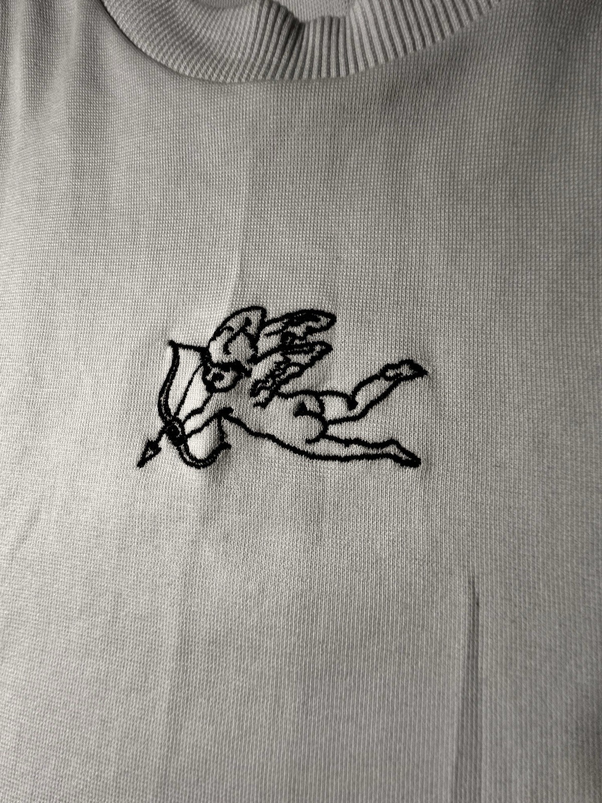 ASOS DESIGN Off White Ribbed Tank Top Cherub Cupid Embroidered Graphic Mens M gallery