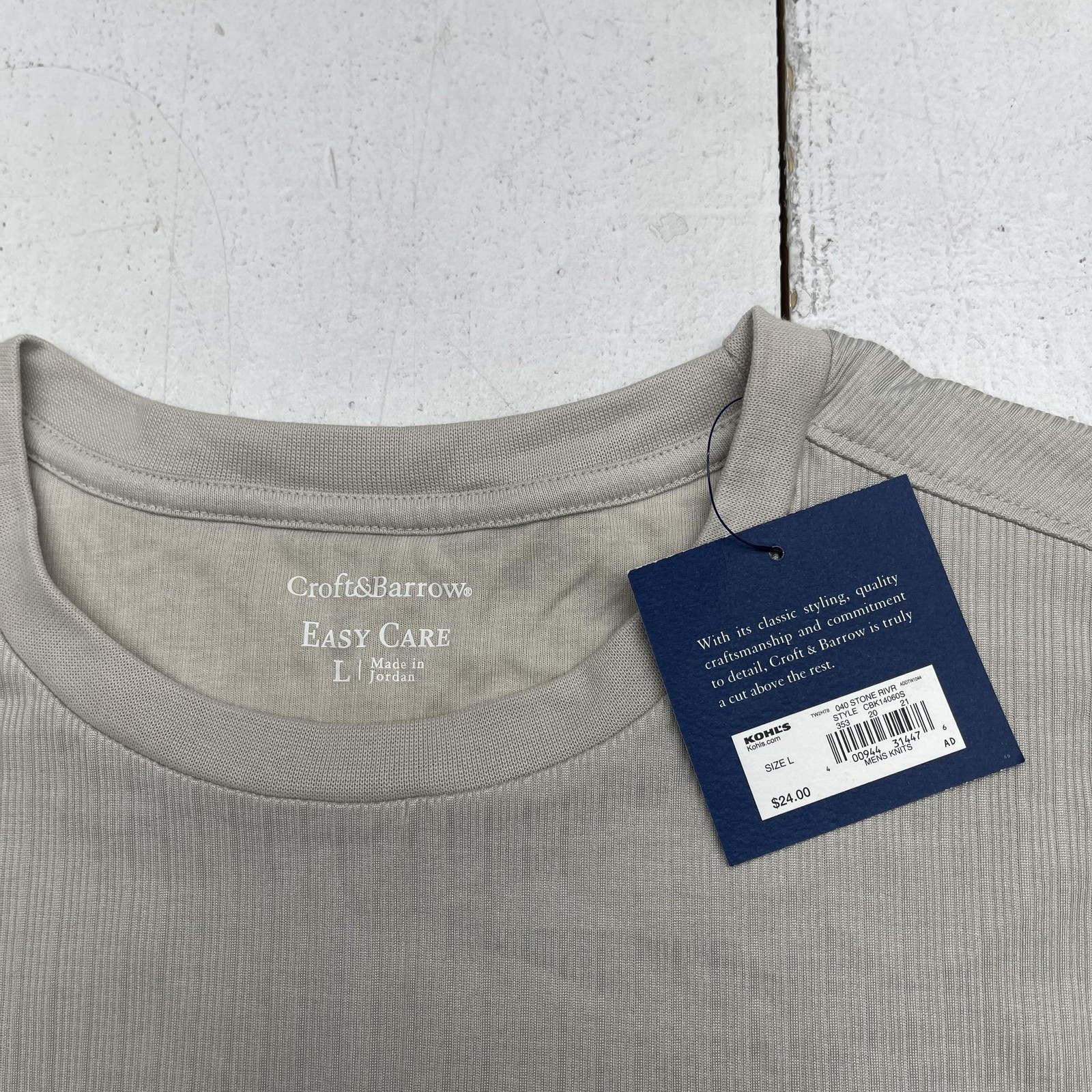 Croft & Barrow Shirt Mens Large Beige Easy Care Tagless Striped Crewneck Tee gallery