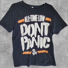 Y2K All Time Low Don’t Panic Band T Shirt Punk Emo Rock Black Fade Mens L Slim