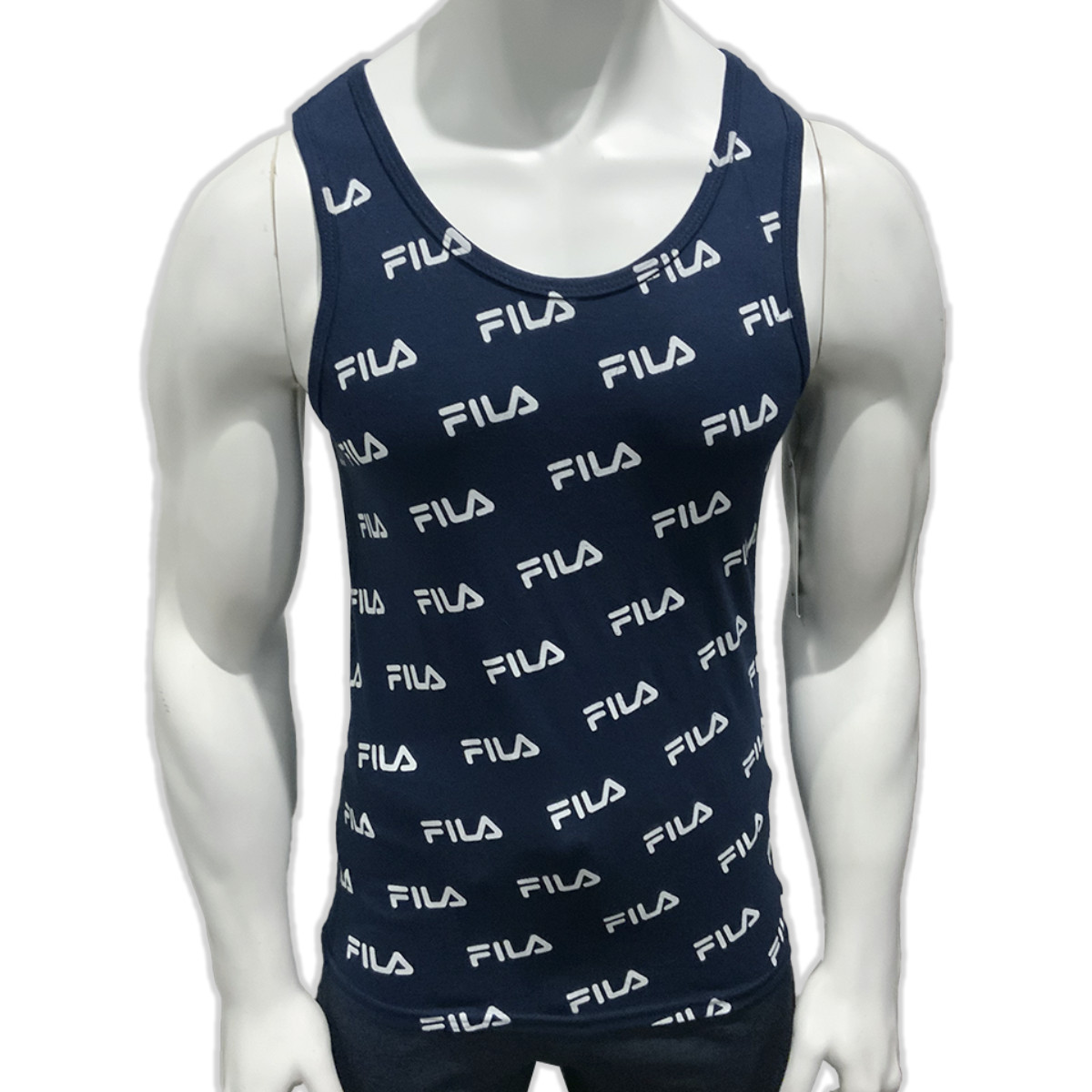 NWT FILA MSRP $32.99 AOP MEN’S NAVY CREW NECK SLEEVELESS TANK TOP T-SHIRT SIZE M