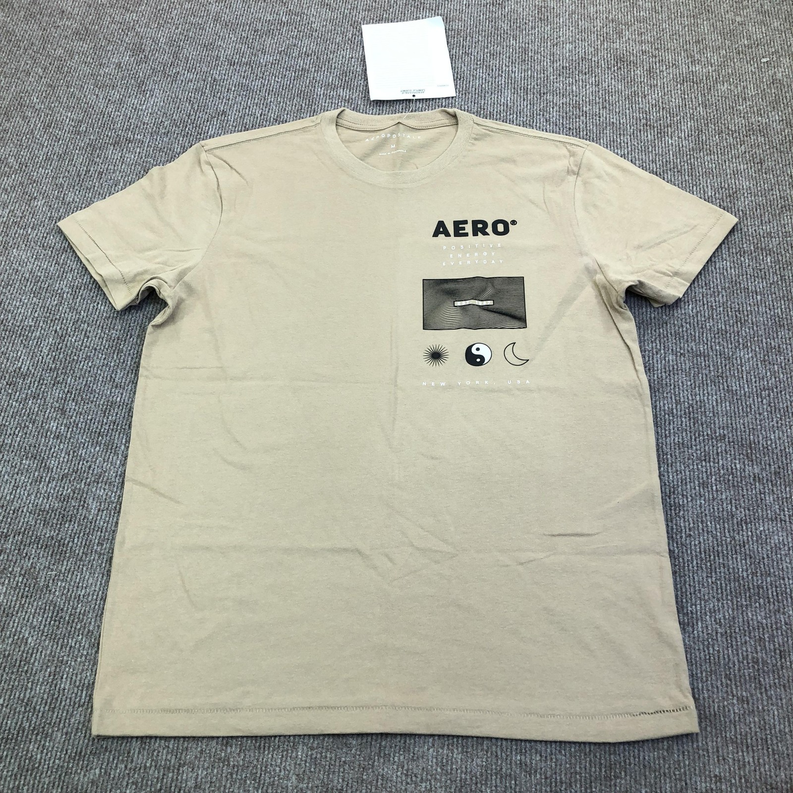 Aeropostale Shirt Mens Medium Beige Positive Energy Graphic Tee Tagless Yin Yang gallery