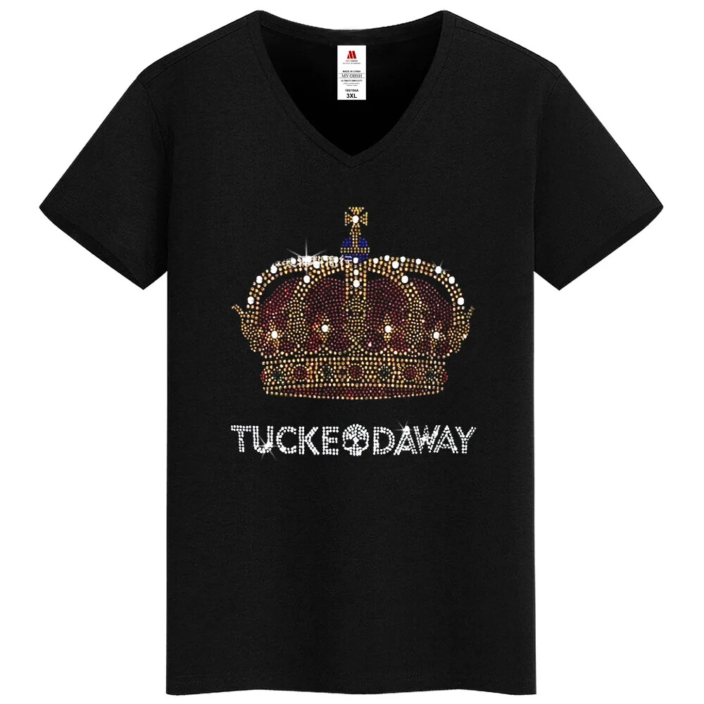 New Fashion Crown Rhinestone Summer Short Sleeve Luxury Men Trend V-Neck T-Shirt