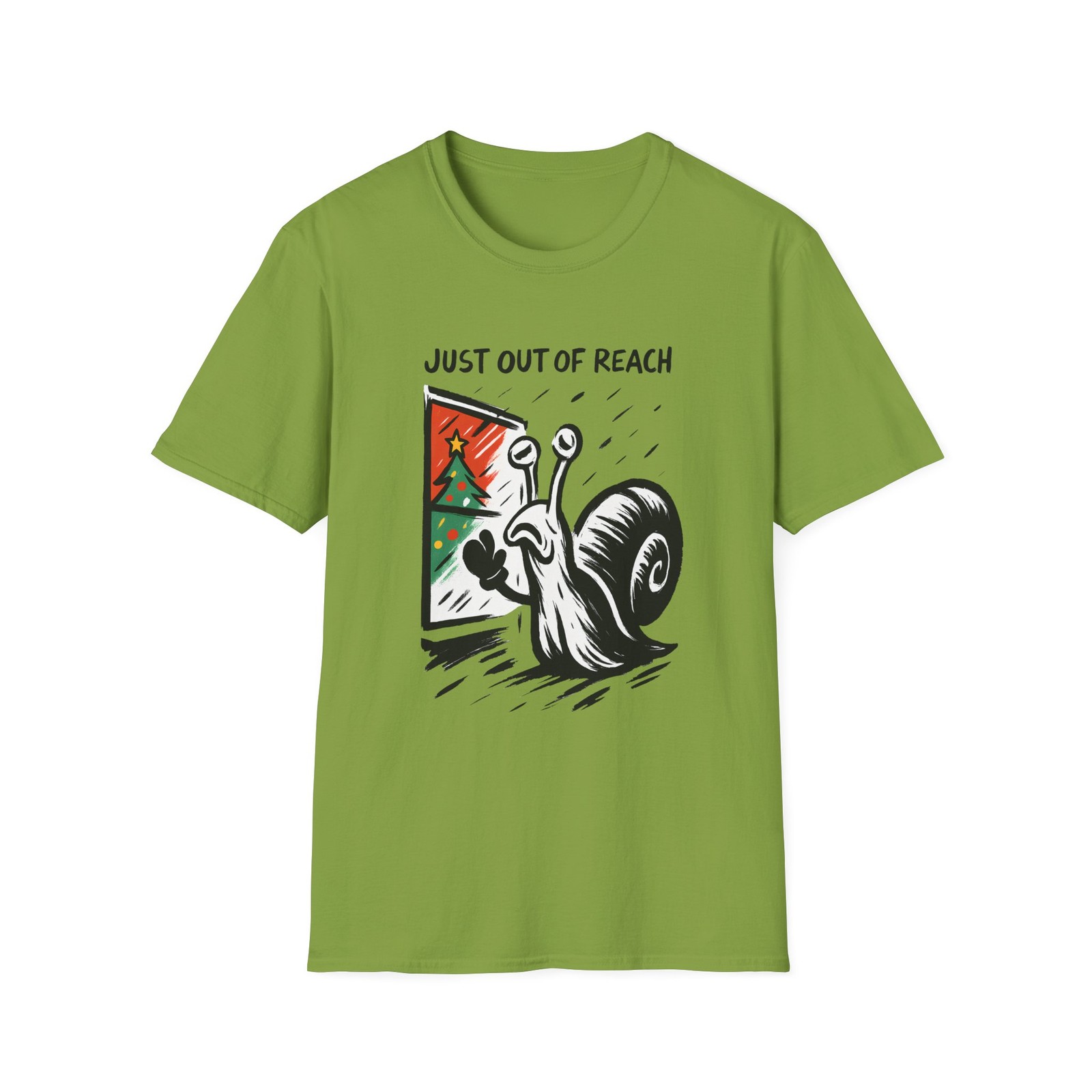 Unisex Softstyle T-Shirt Giant Snail Window Christmas Scene Surreal Winter