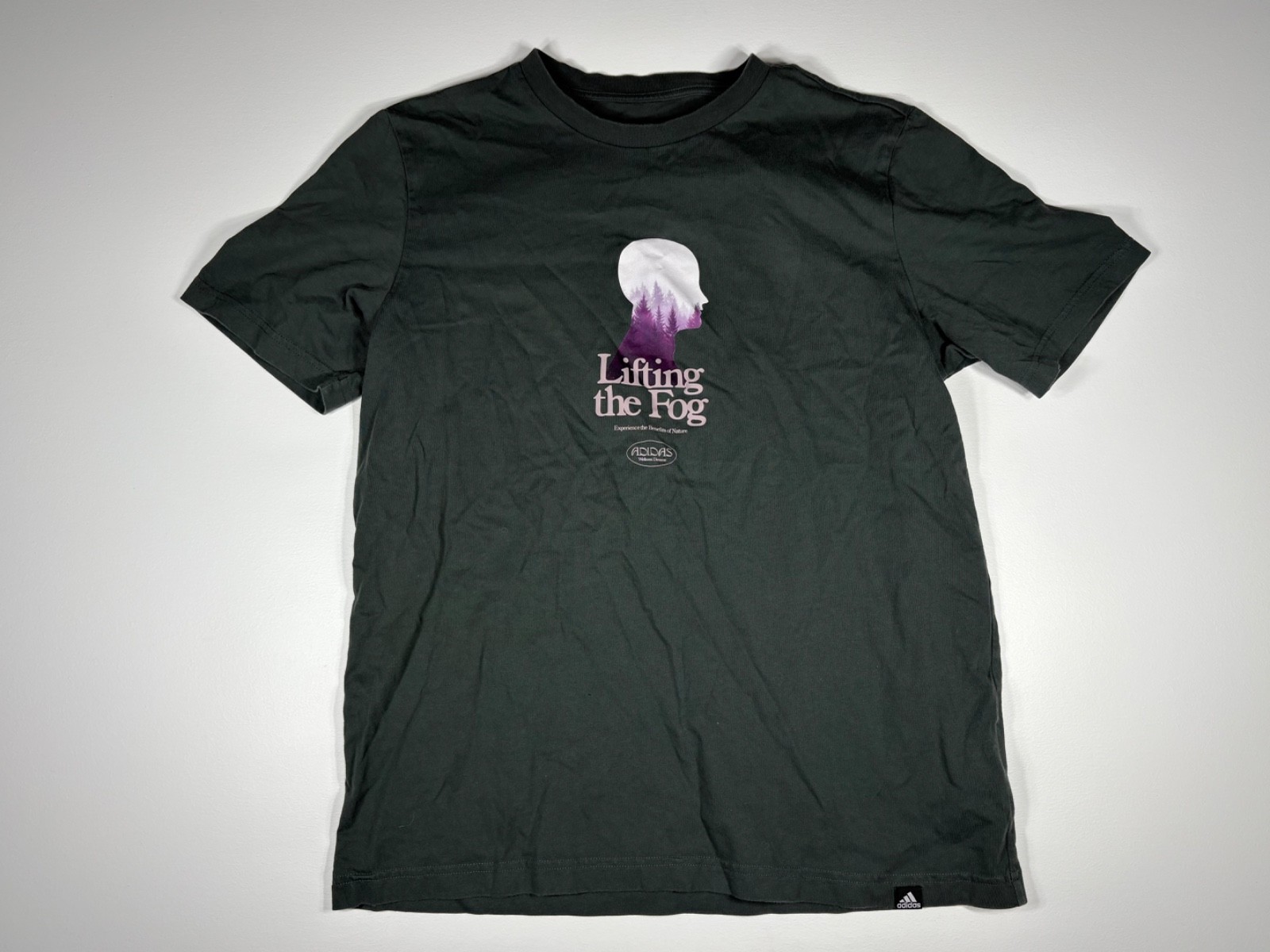Adidas T Shirt Men M Green Lift The Fog Graphic Outdoor Nature Cotton Casual
