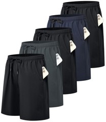 Kinglaman 5 Pack Mens Athletic Gym Workout Large, 3 Black 1 Blue 1 Gray