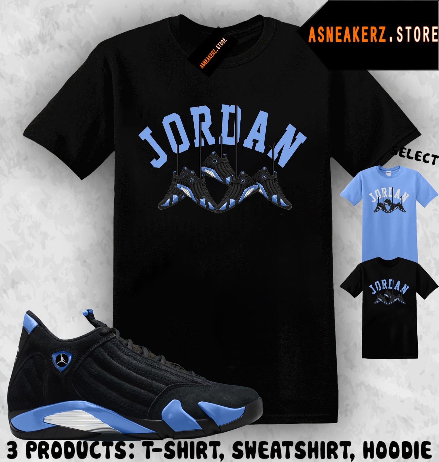 Shirt Matching AJ 14 Black University Blue 2026 Match Sneaker Shoe Hanging 14s