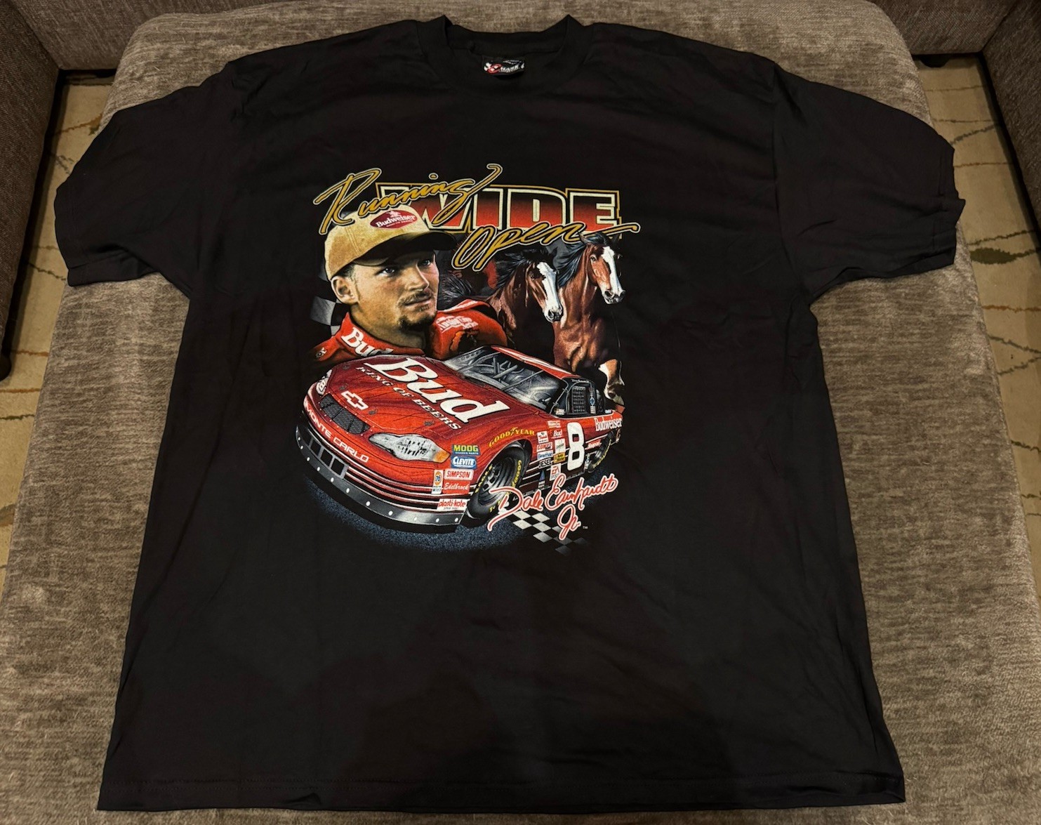 Vtg 2000 NASCAR DALE EARNHARDT JR. #8 RUNNING WIDE OPEN Budweiser Tshirt Sz XL gallery