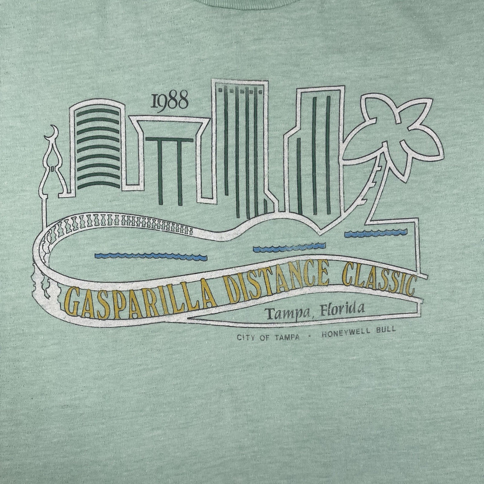 Vintage Paper Thin T Shirt Men Large 80s Green USA Gasparilla Tampa Bay Florida gallery