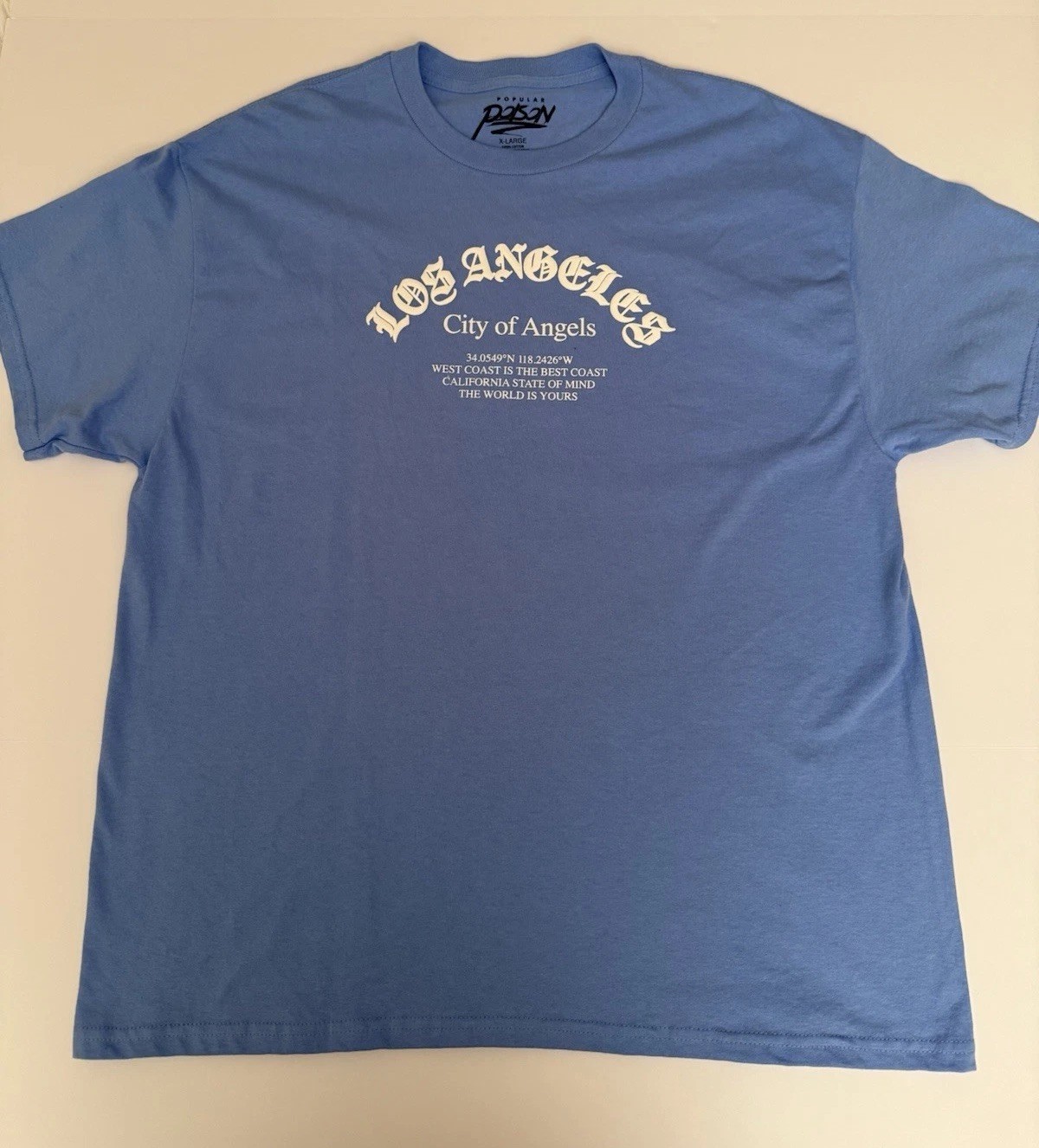 Popular Poison Los Angeles Graphic T-Shirt Men’s XL Light Blue Streetwear NEW