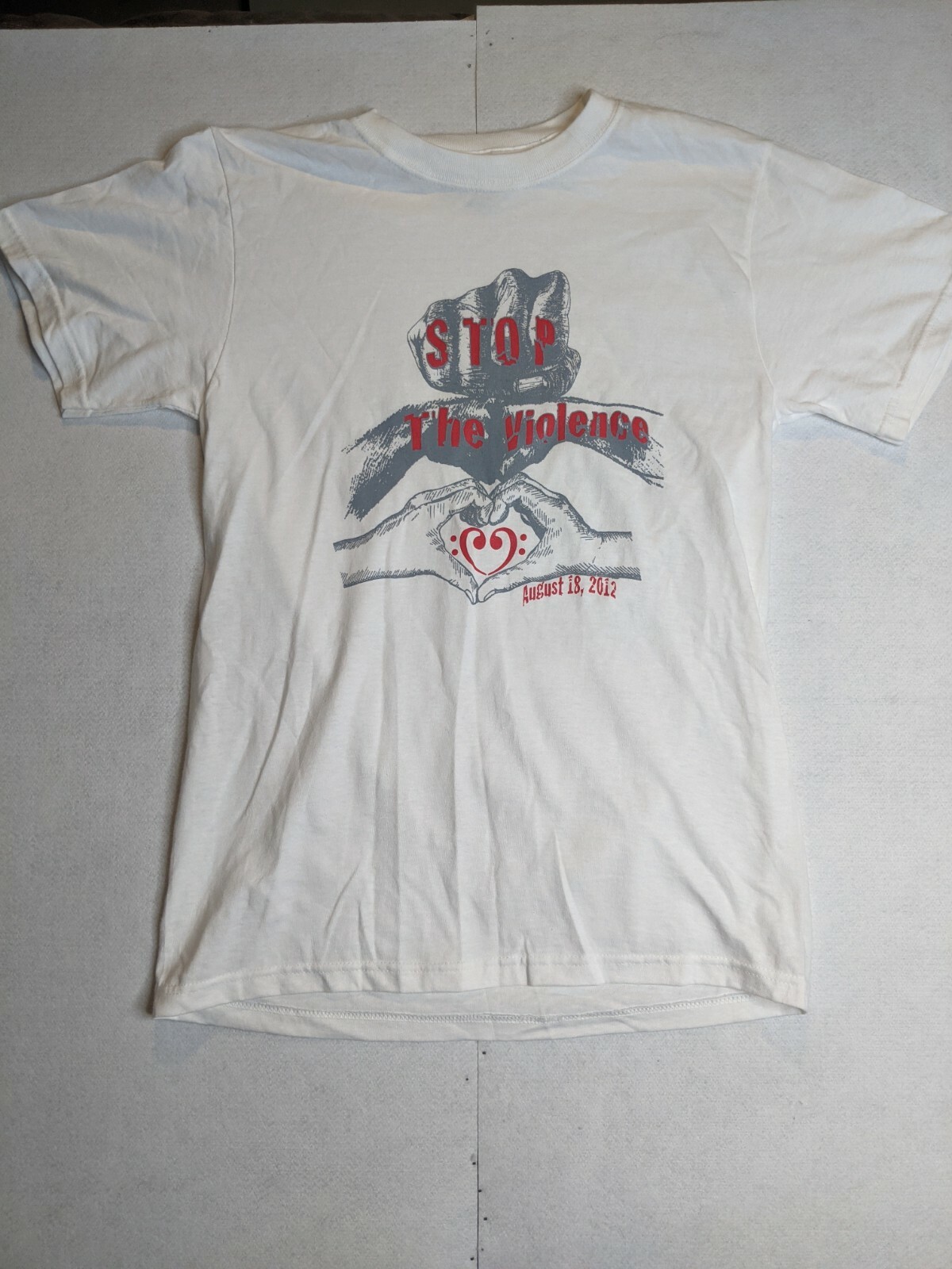 Stop the violence Love Heart Domestic Abuse shirt mens size small S White gallery