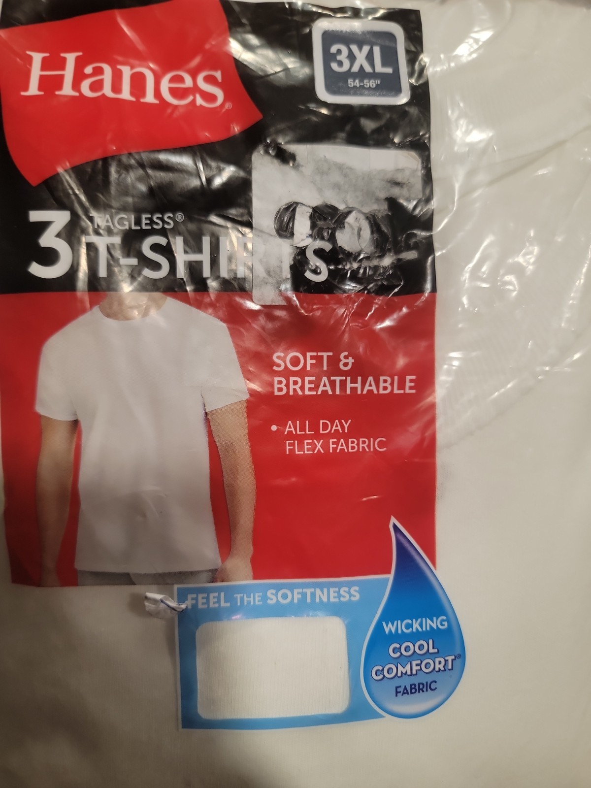 Hanes 3 Pack White Tagless T-Shirts 3XL 54-56 Crew Neck Undershirts NEW gallery