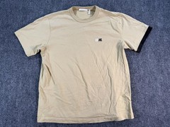 Helmut Lang Shirt Mens Large Tan Logo Graphic Crewneck Short Sleeve Back Print