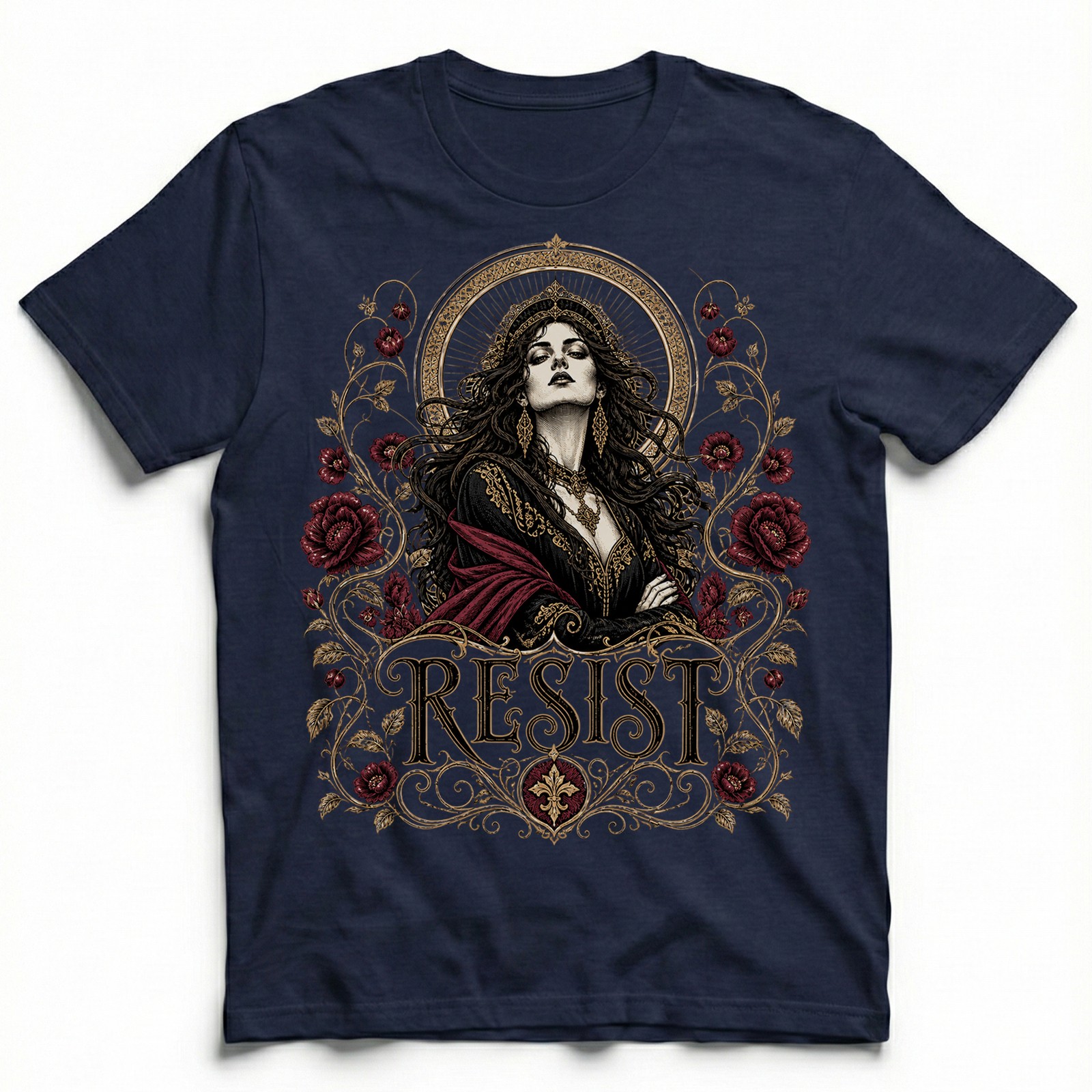 Dark Resist Gothic Floral Burgundy Rose Lover T-Shirt Witchy Tee gallery