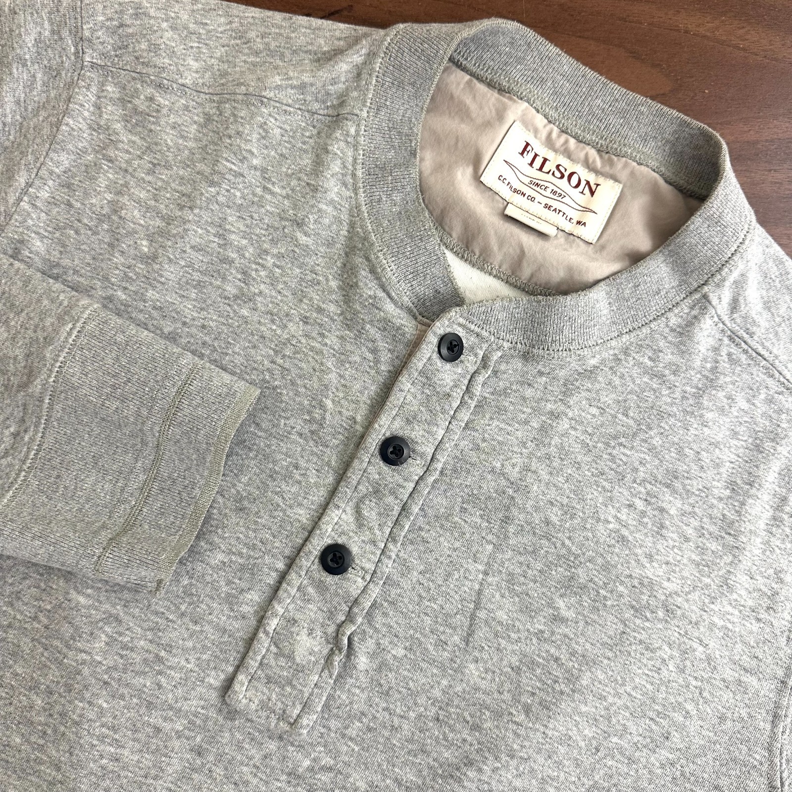 Filson Double Layer Henley Shirt Heather Gray Cotton Long Sleeve Mens Medium
