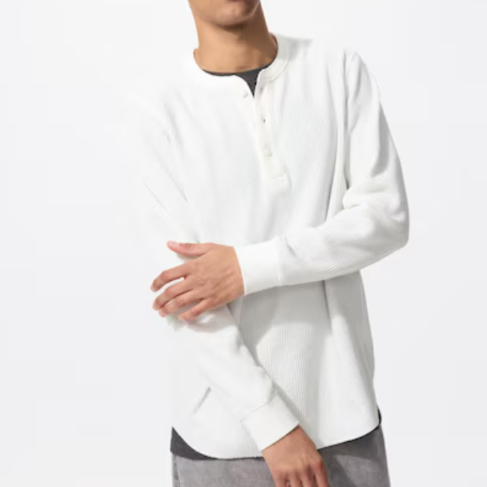 UNIQLO Waffle Henley Neck Long-Sleeve T-Shirt XS~4XL MEN New Japan gallery