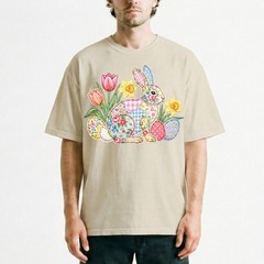 Easter Bunny Patchwork Floral Spring T-Shirt Holiday Cute Pastel Egg Lover Tee