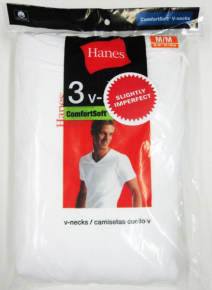 Hanes Men’s V-Neck T-Shirt White Irregular S-3XL 3-Pack