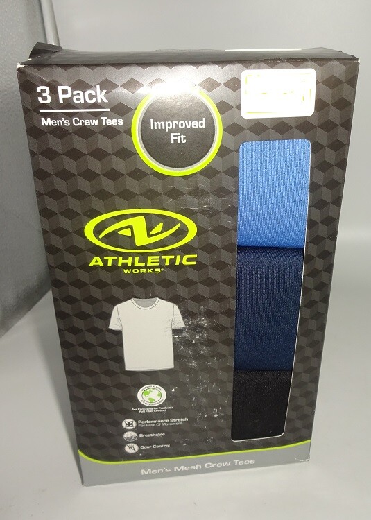 3 Pk Athletic Works Men Breathable Mesh Crew Tees Shirt Blue Black S M L XL 2X3X gallery