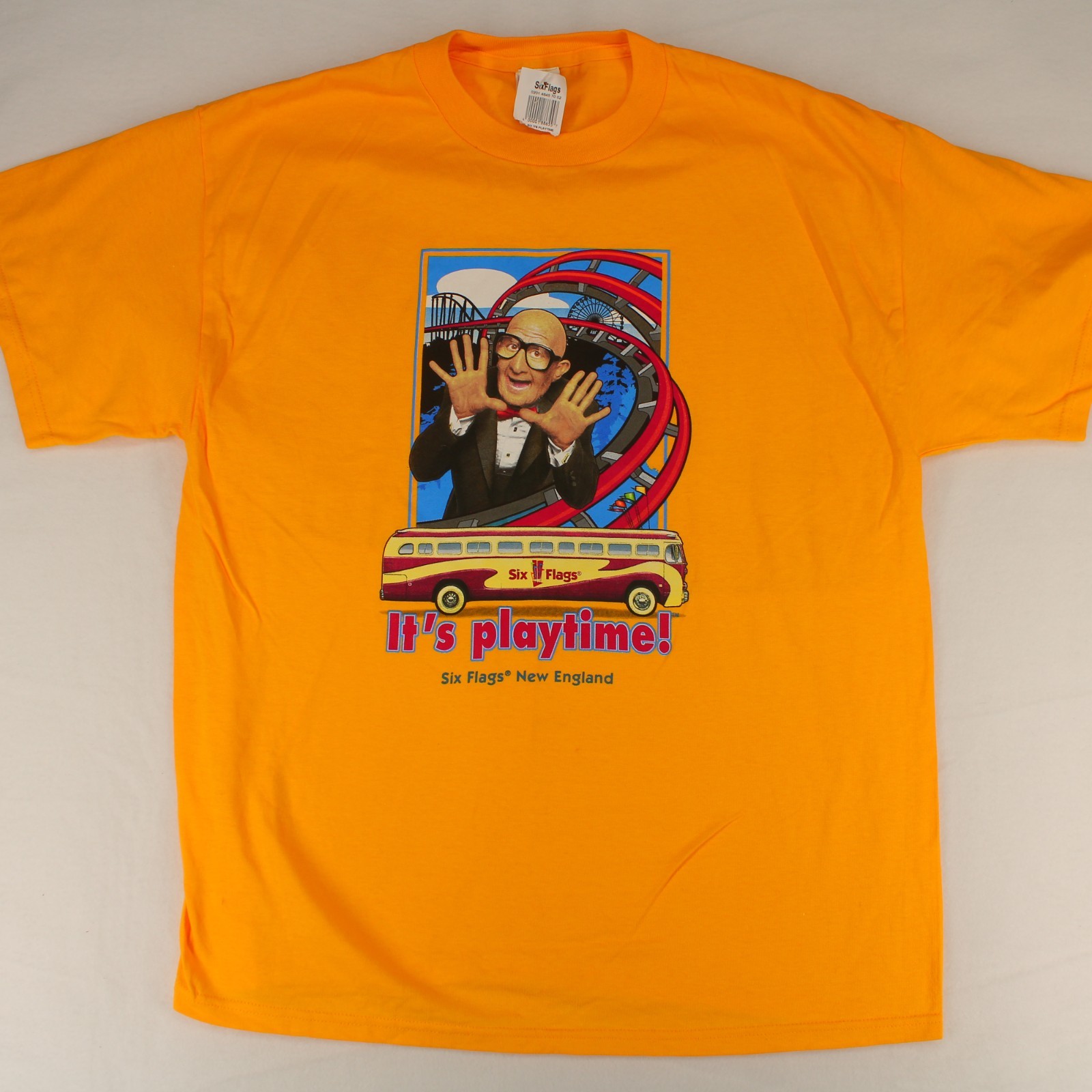 DELTA Vtg y2k SIX FLAGS More Flags More Fun Guy Yellow T-SHIRT Men's L gallery