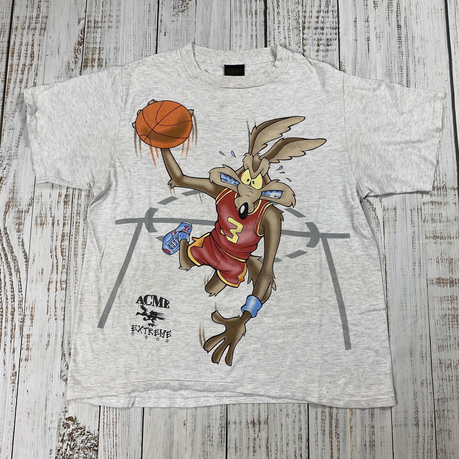 VTG 1994 LOONEY TUNES WILE E COYOTE TEE DOUBLE SIDED AOP L SPORTS BASKETBALL