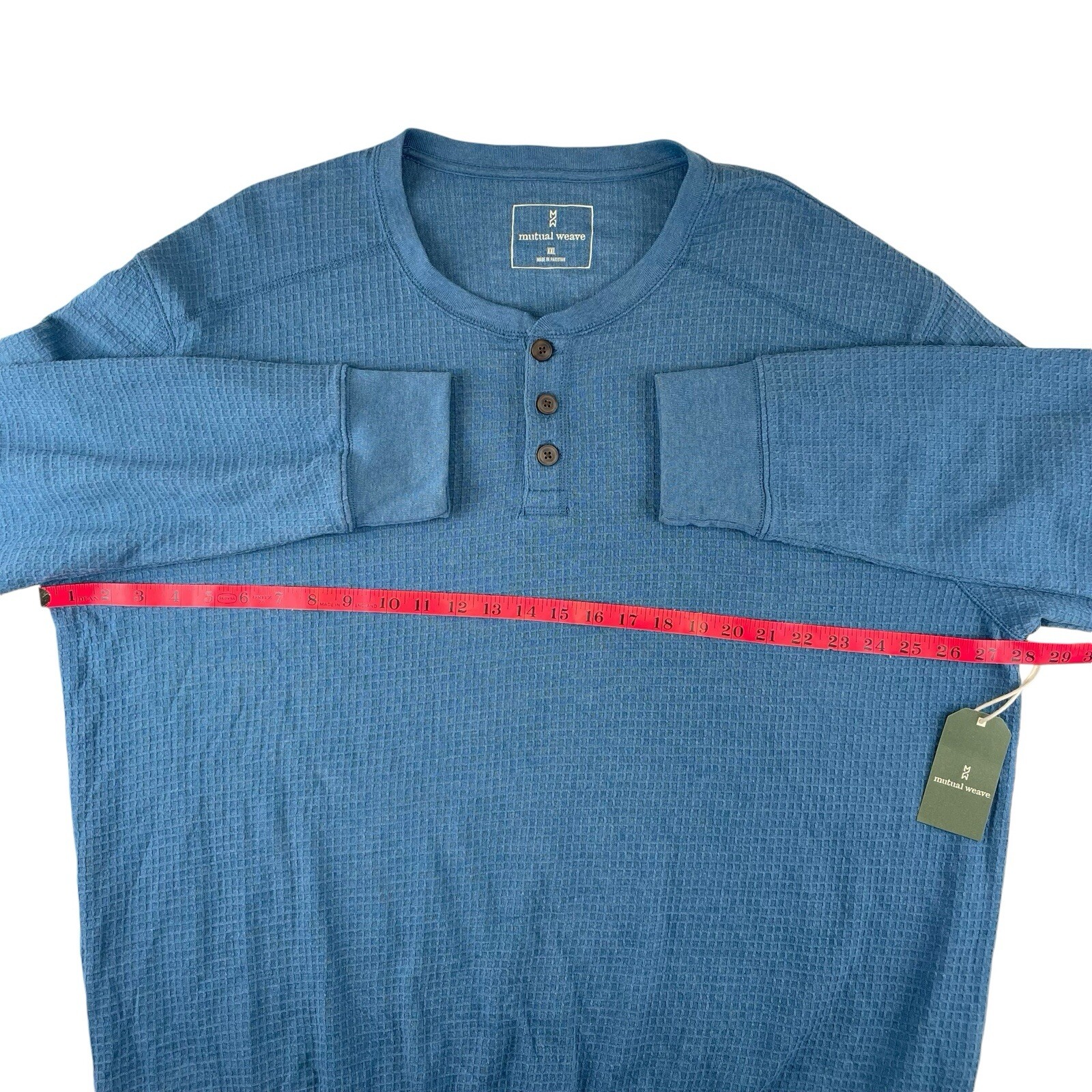 NEW Mutual Weave Henley Shirt Mens 2XL Blue Waffle Knit 3 Button Long Sleeve gallery