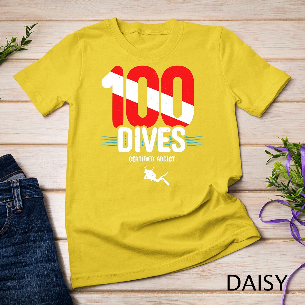 100th Dive Gift - Diver Down Flag - Scuba Diving T-Shirt Unisex T-shirt gallery