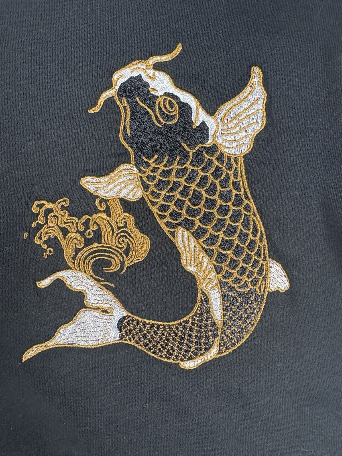 Vintage Style Japanese Brand Sukajan Dragon Embroidered Koi Fish Shirt Black L gallery