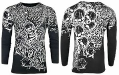 Xtreme Couture by Affliction Men’s Thermal Shirt ACCUSER Skull Biker MMA Black