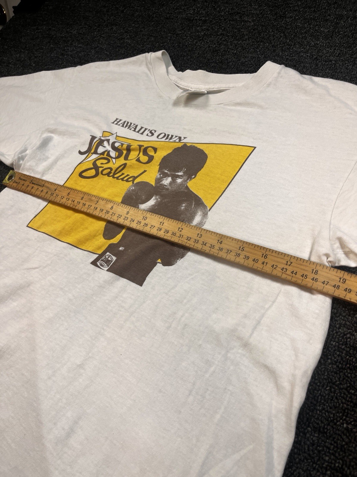 VTG 90’s Jesus Salud Filipino Hawai’i Legend Boxing T Shirt White Sz Large RARE gallery