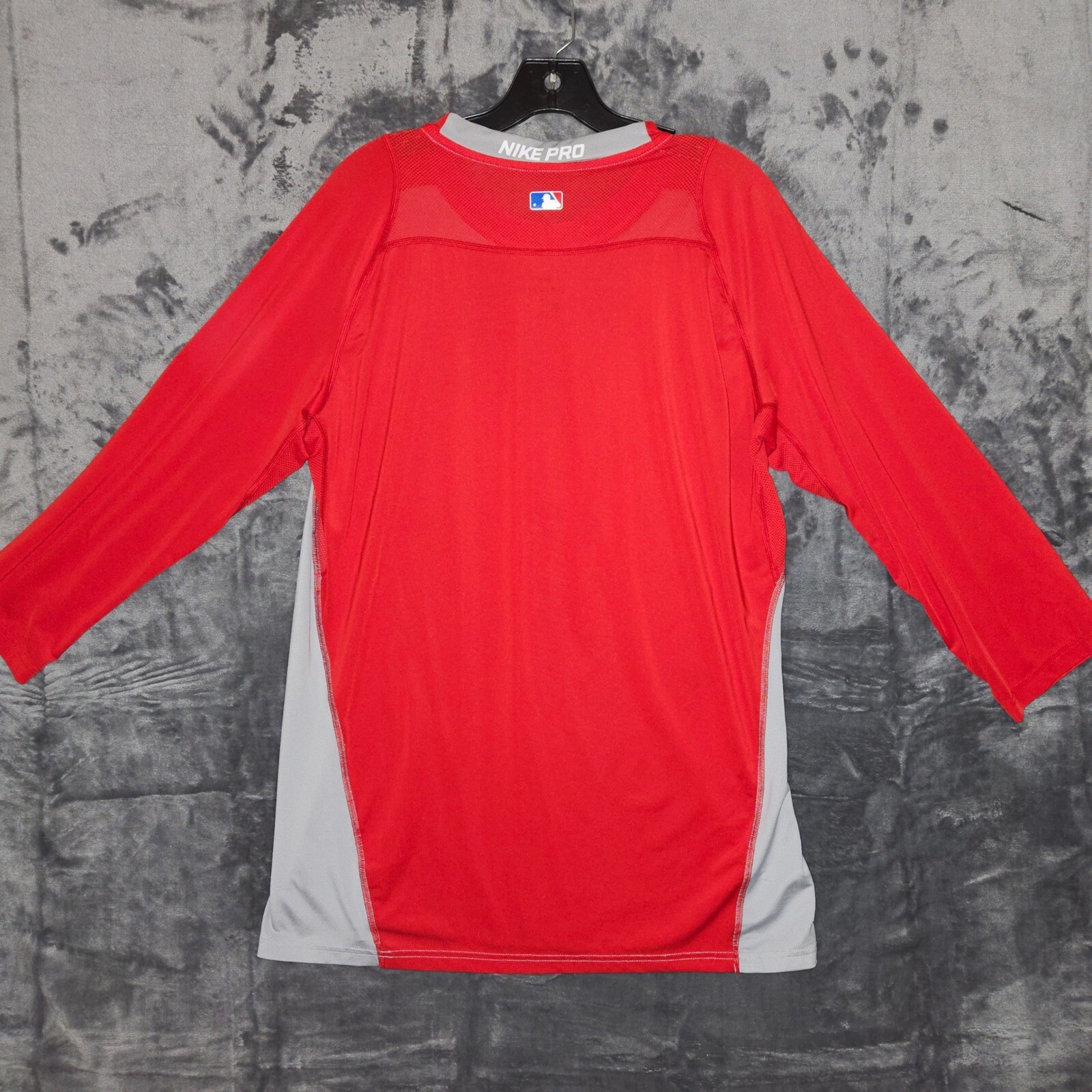 Nike Pro Dri-FIT Baseball Top Long Sleeve Gray Red Athletic Shirt Large gallery