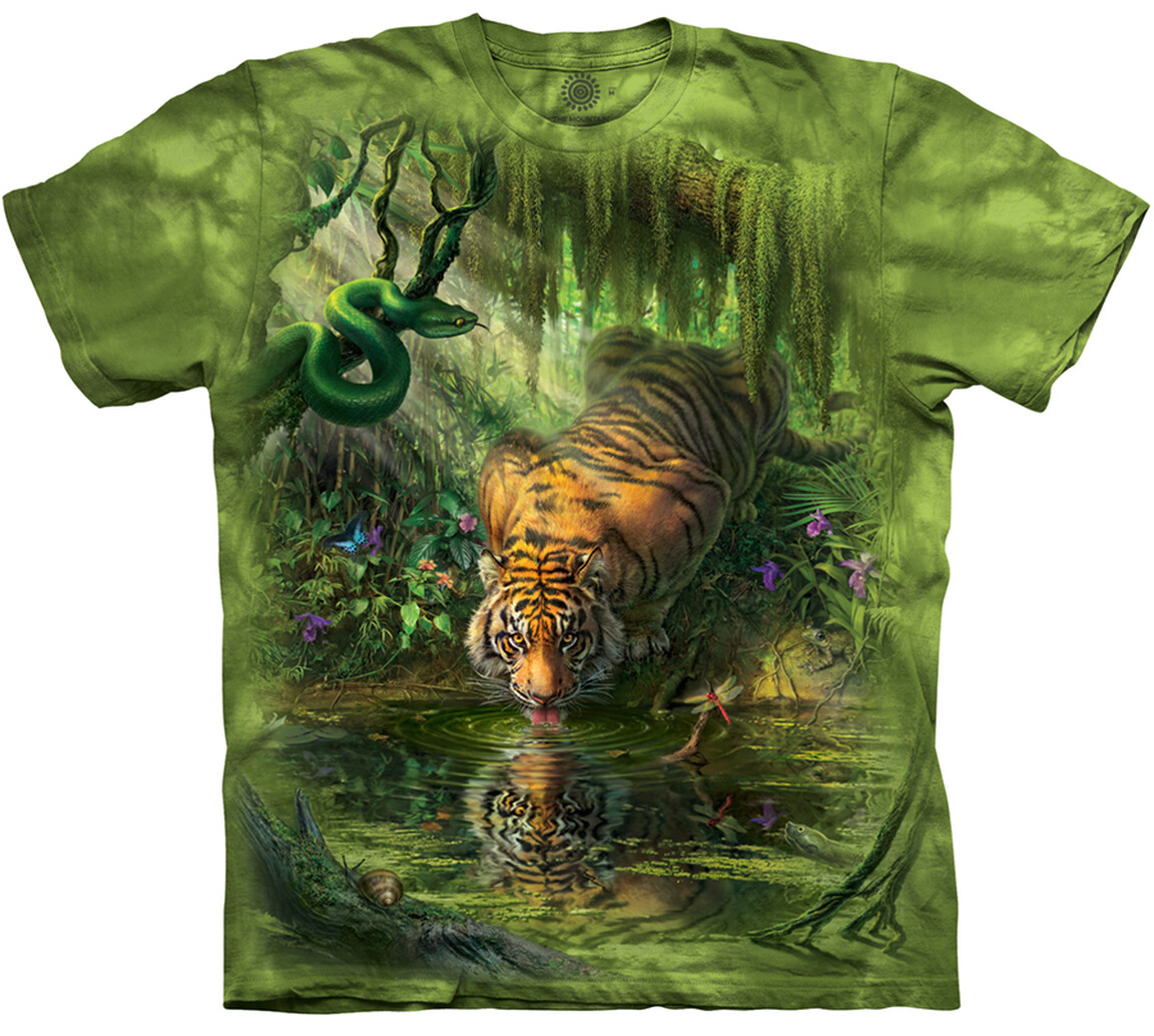 Siberian Tiger Enchanted Snake King Pool Reflection Mountain Green T-Shirt S-3X gallery
