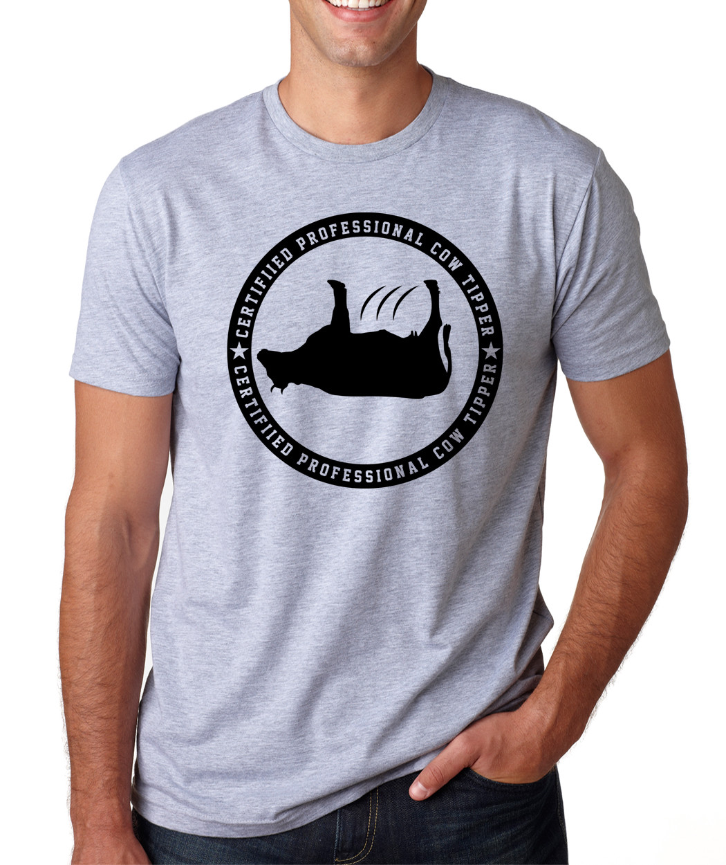 CERTIFIED PROFESSIONAL COW TIPPER outdoors funny farm gift crew neck T-Shirt