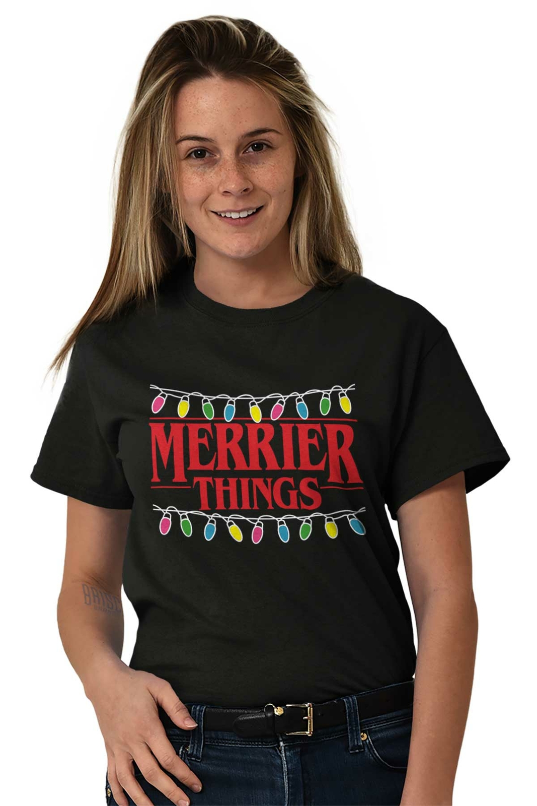 Merrier Things Stranger Christmas Holiday Adult Short Sleeve Crewneck Tee gallery